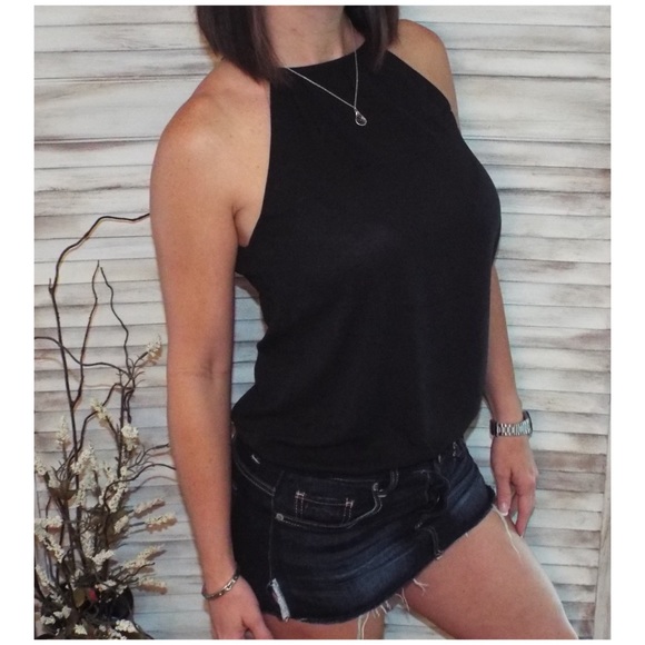 Multi Keyhole Chiffon Halter Tank Black 1018 - Picture 7 of 7